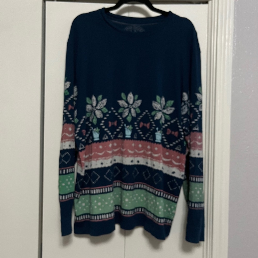 Lauren James Christmas Sweater Tee Women's Top Long Sleeve Blue Large